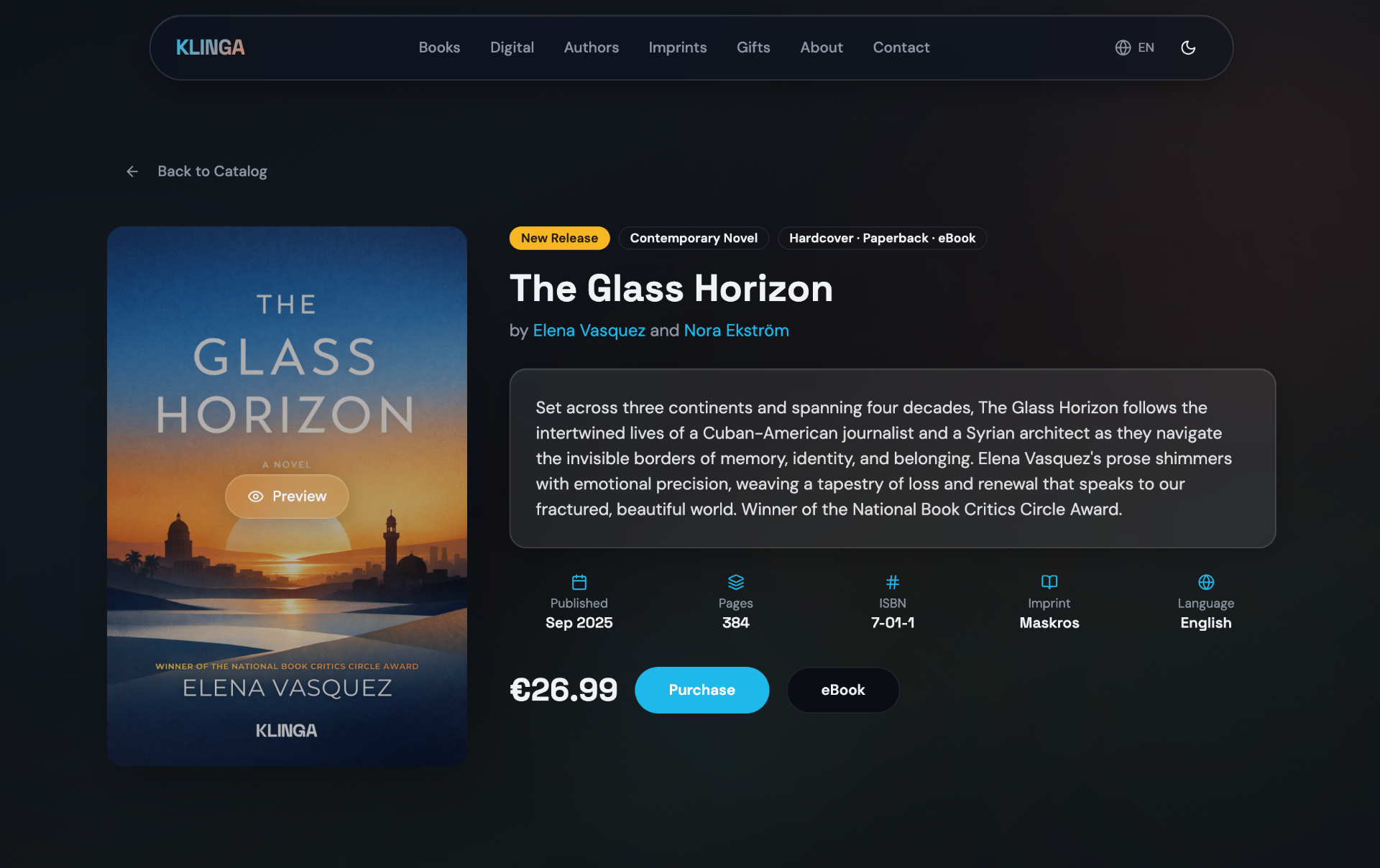 Buchdetailseite mit Preview-Button auf dem Cover