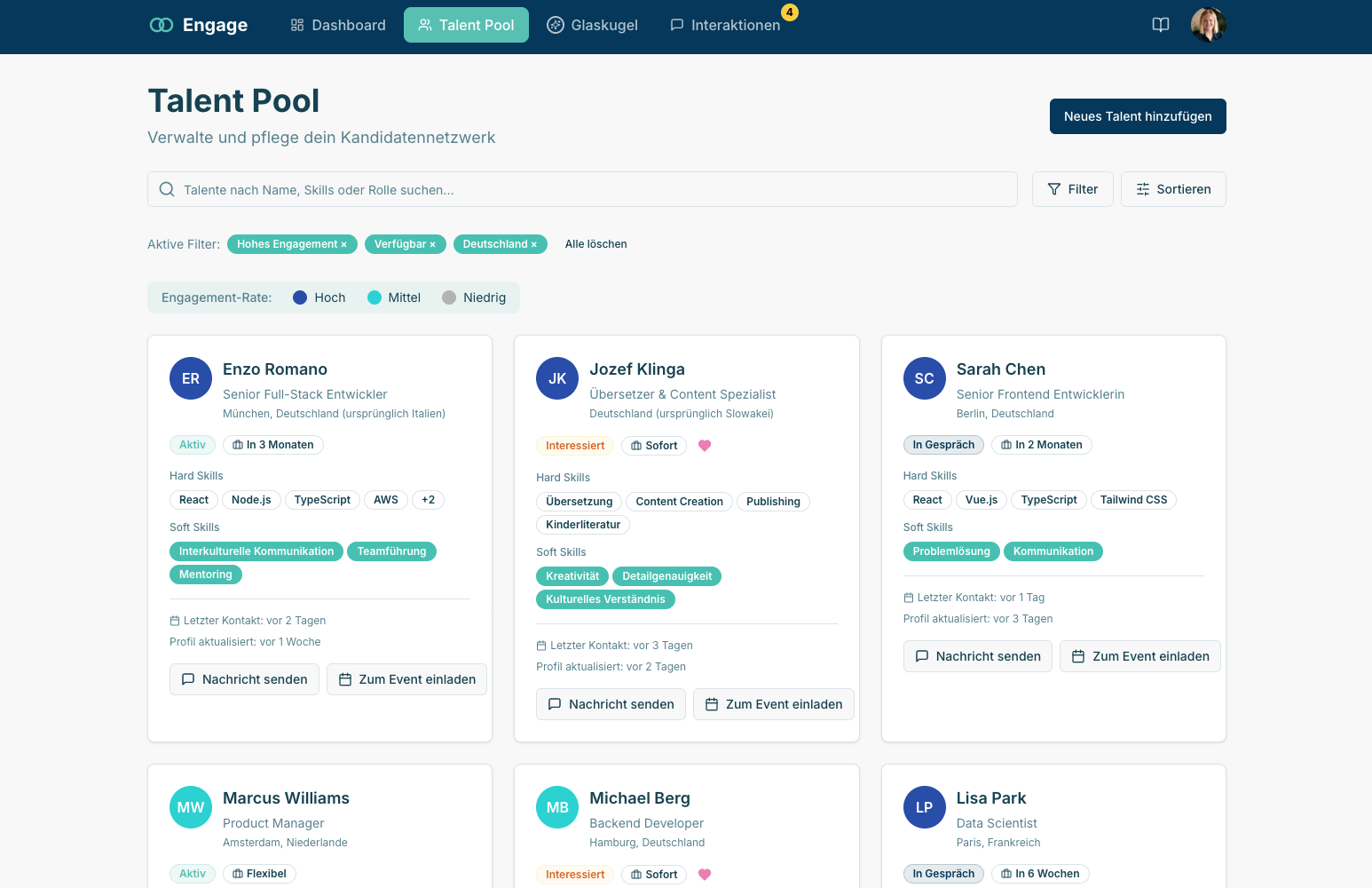 Engage Talent Pool – Kandidatennetzwerk mit Engagement-Rate und Skills